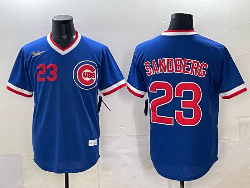 Men 2025 Chicago Cubs #23 Sandberg Blue Throwback Nike 2025 MLB Jersey 024->chicago cubs->MLB Jersey